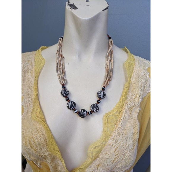 Vintage African Mali Spindle Whorl Bead Necklace, Tribal Necklace - Picture 8 of 10